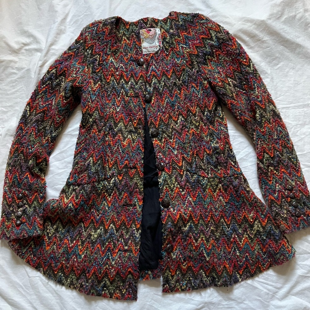 Free People Peplum Chevron Button Front Jacket SZ M